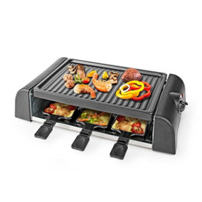 Electric Raclette Grill, 6 Person, Non-Stick Hot Plate, Adjustable Temperature, with 6 Mini Cheese Pans & Spatulas x M