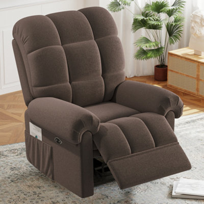 Electric Recline Sofa Chair for Adults with USB Port,Comfy Teddy Fleece Adjustable, Brown