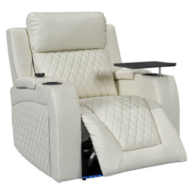 Electric Recliner Armchair & Cinema Seat with Massage in Cream Leather Aire - Venice Series One