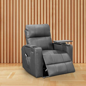 Electric Recliner Chair & Cinema Seat with LED Lights and Massage in Grey Leather Aire - Modena