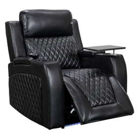 Electric Recliner Chair & Cinema Seat with Massage and Chilled Cup Holders  in Black Leather Aire - Venice Series One