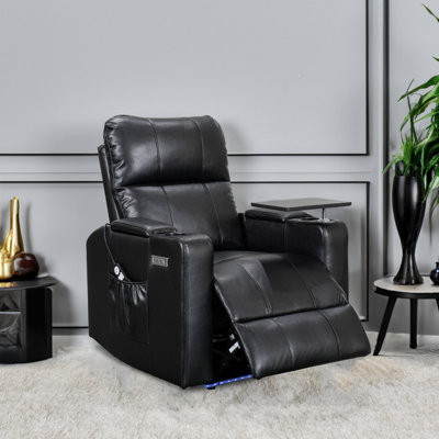 Electric Recliner Chair & Cinema Seat with Massage and Heated Seats in Black Leather Aire - Modena