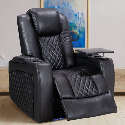 Electric Recliner Chair & Cinema Seat with Massage and LED Lights in Black Leather Aire - Pavia