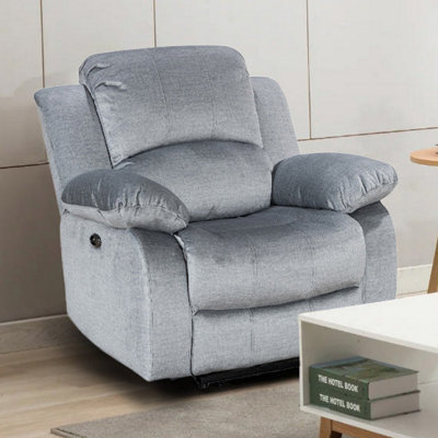 Electric Recliner Chair in Grey Chenille Fabric