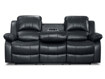 Electric Recliner Sofa in Black Faux Leather Fabric 3 Seater Sofa