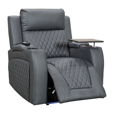 Electric Reclining Chair & Cinema Seat with USB Ports in Grey Leather Aire - Venice Series One