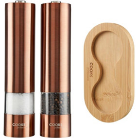 Electric Salt and Pepper Mill Grinder Set Shaker Automatic with Stand Copper