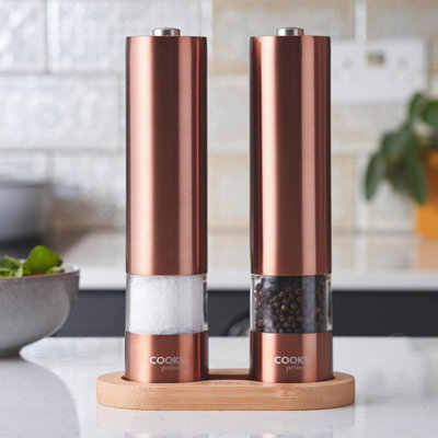 Electric Salt and Pepper Mill Grinder Set Shaker Automatic with Stand Copper