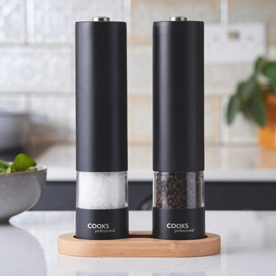 Electric Salt and Pepper Mill Grinder Set Shaker Automatic with Stand Matt Black