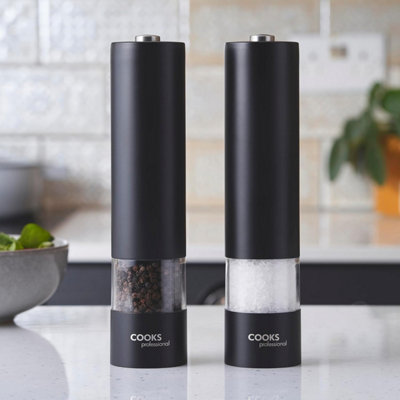 Electric Salt and Pepper Mill Grinder Set Shaker Automatic with Stand Matt Black
