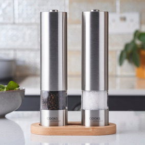 Electric Salt and Pepper Mill Grinder Set Shaker Automatic with Stand Silver