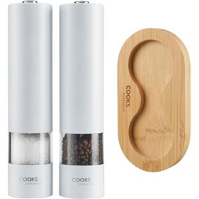 Electric Salt and Pepper Mill Grinder Set Shaker Automatic with Stand White