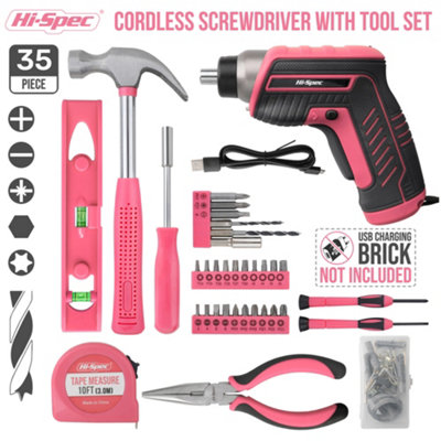 Electric Screwdriver Tool Kit Bit Set, 35 Pc 3.6V USB Hi-Spec