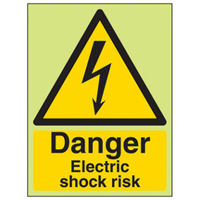 Electric Shock Risk Warning Sign - Glow in the Dark - 150x200mm (x3)