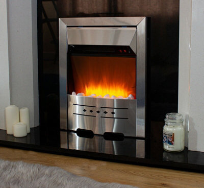 Electric Silver Fireplace with Pebbles