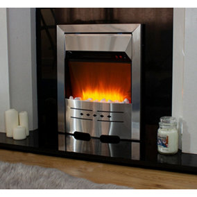Electric Silver Fireplace with Pebbles