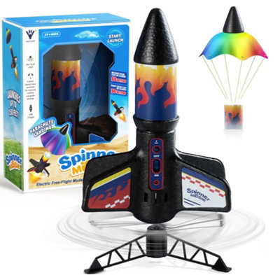 Electric Spinner Rocket Launcher Toy with Parachute for Kids