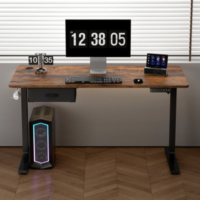 Electric Standing Desk Sit Stand Desk Height Adjustable USB with USB A Charger Point 100 cm Width Brown