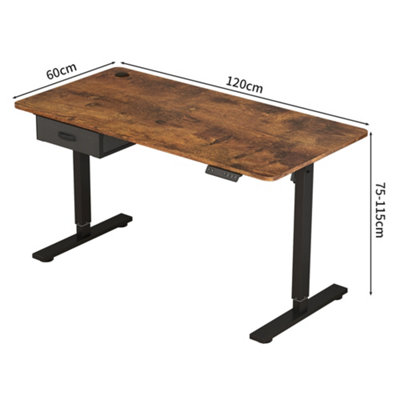 Electric Standing Desk Sit Stand Desk Height Adjustable USB with USB A Charger Point 120 cm Width Brown