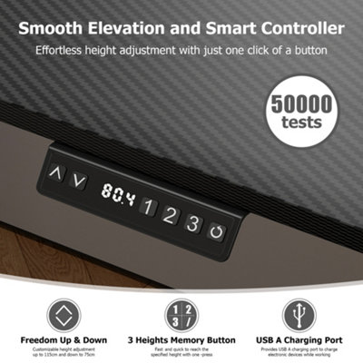 Electric Standing Desk Sit Stand Desk Height Adjustable USB with USB A Charger Point 120 cm Width Brown
