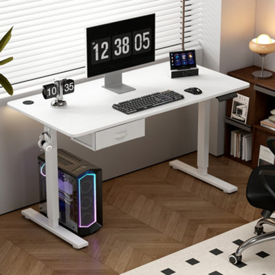 Electric Standing Desk Sit Stand Desk Height Adjustable USB with USB A Charger Point 140 cm Width White
