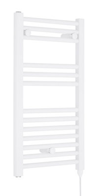Electric Vertical Round Towel Rail with 13 Rails - 720mm x 400mm - 300 Watt - Gloss White
