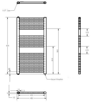 Electric Vertical Round Towel Rail with 18 Rails - 920mm x 480mm - 300 Watt - Chrome - Balterley