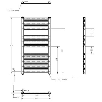 Electric Vertical Round Towel Rail with 18 Rails - 920mm x 480mm - 500 Watt - Anthracite