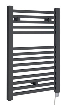 Electric Vertical Square Towel Rail with 14 Rails - 690mm x 500mm - 300 Watt - Anthracite