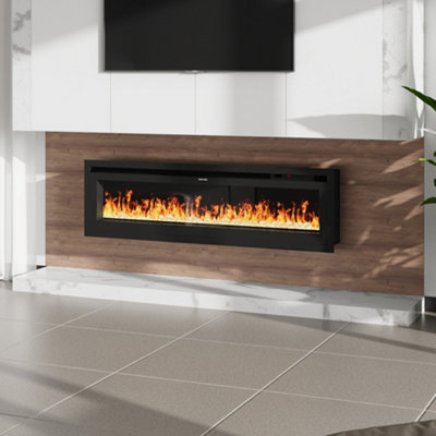 Electrical Fireplace with Remote Control and 12 Vibrant Flame Colours in Black, Size 60in