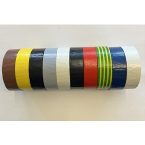 ELECTRICAL PVC INSULATION TAPE ROLL 19mm x  20mtr Mix Pack of 10 Mixed Colours