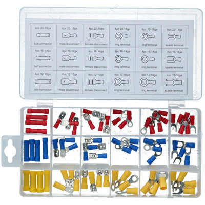 Electrical Wire Terminal Connectors Spades Butt Crimps Male Female 76pc AST11