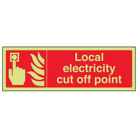 Electricity Cut Off Point Fire Sign - Glow in the Dark 300x100mm (x3)