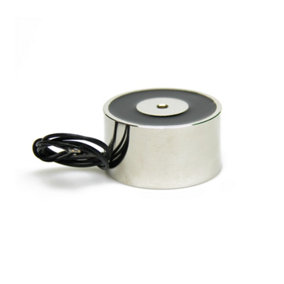 Electromagnet with M5 Mounting Hole for Door and Hatch Mechanisms - 50mm dia x 27mm thick - 50kg Pull - 10W/0.45A