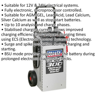 Electronic Battery Starter & Charger - For 12V & 24V Systems - 300A / 45A