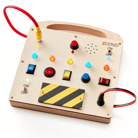 Electronic Busy Board with Switch Box - Montessori Kids Activity Board -Wooden Spaceship Control Panel, Colored LED Switch & sound