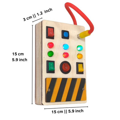 Electronic Busy Board with Switch Box - Montessori Kids Activity Board - Wooden Spaceship Control Panel & Colored LED Switches - 3