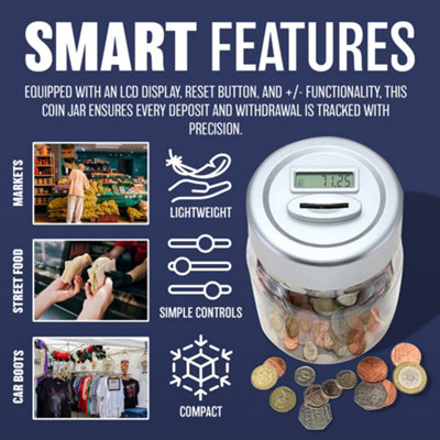 Electronic LCD Coin Money Counting JAR Box Saving Safe Digital Piggy Bank Counter Savers Pot For Kids & Adults Educational