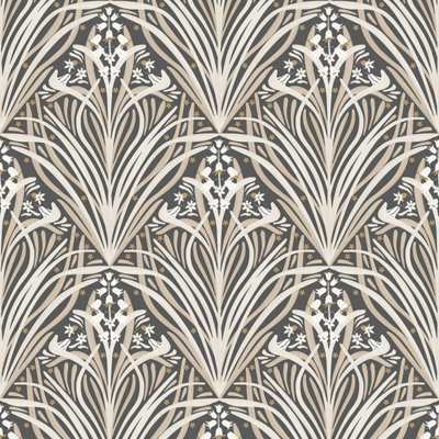 Elegance Bellflower Wallpaper Charcoal & Cream M66109