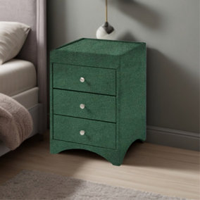 Elegance Glass Top Upholstered Bedside Cabinet Plush Emerald Green