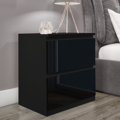 Black glossy outlet nightstand