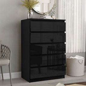 Elegance Gloss Black 5 Drawer Freestanding Tower Chest