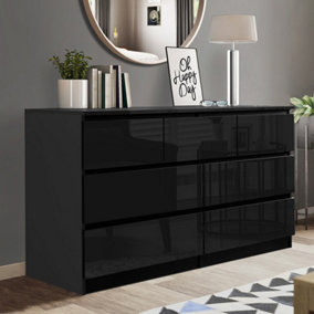 Elegance Gloss Black 7 Drawer Freestanding Double Chest