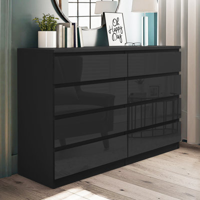 Elegance Gloss Black 8 Drawer Freestanding Double Chest