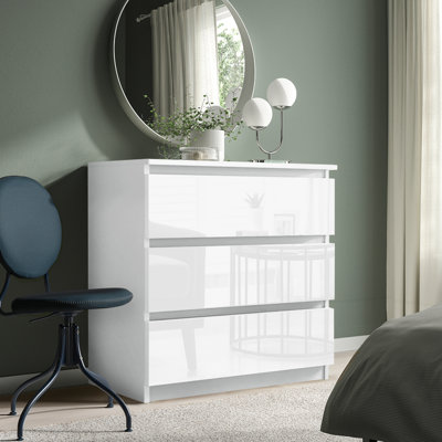 Elegance Gloss White 3 Drawer Freestanding Wide Chest