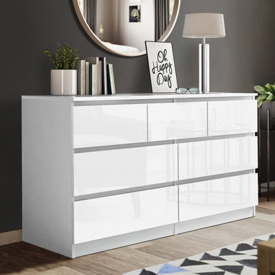 Elegance Gloss White 7 Drawer Freestanding Double Chest