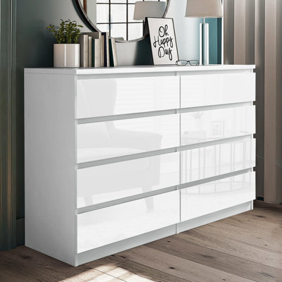 Elegance Gloss White 8 Drawer Freestanding Double Chest