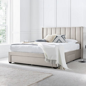 Elegance Natural Beige Upholstered - Double Drawer Bed Frame Only