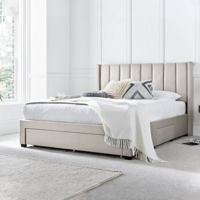 Elegance Natural Beige Upholstered Storage Double 4ft6 Drawer Bed Frame Only