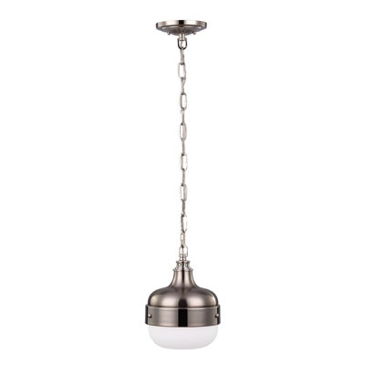 Elegant 1 Bulb Ceiling Pendant Light in Polished Nickel and Brushed Steel Finish